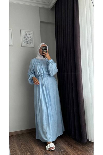 RFK Butik Γυναικείο φόρεμα με μπαλόνι με ζώνη με μπλε σχέδιο