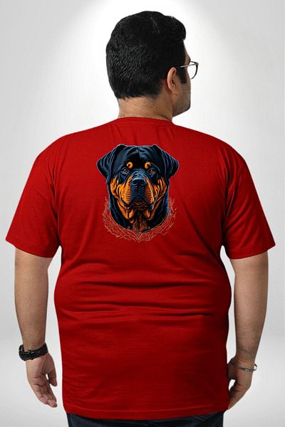 Angemiel تي شيرت أحمر كبير الحجم من Rottweiler - للنساء/الرجال، مطبوع على الظهر