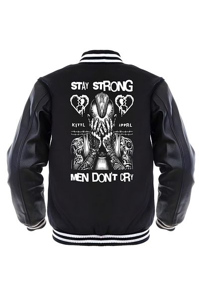 Edizen Stay Printed Premium Μαύρο Bomber Sleeves Δερμάτινο Κολλεγιακό Μπουφάν 100% Βαμβάκι