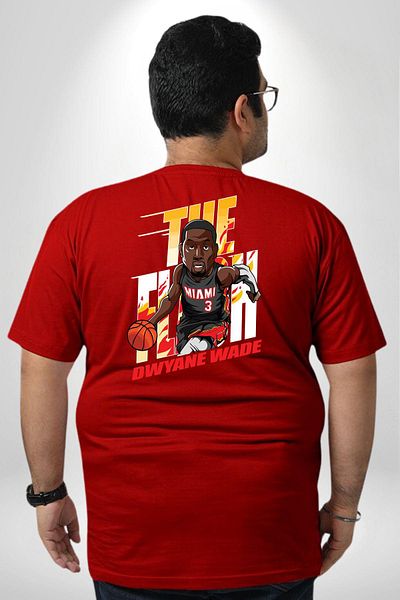 Angemiel تي شيرت أحمر كبير الحجم لكرة السلة Dwyane Wade Miami - مطبوع من الخلف للجنسين