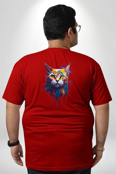 Angemiel تي شيرت Red Lightning Rain Cat مقاس كبير - مطبوع من الخلف للجنسين