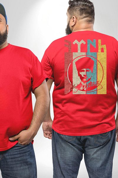 Angemiel Atatürk Signed Turkish Logo Large Size Red T-Shirt - Men's and Women's Unisex, Back Printed