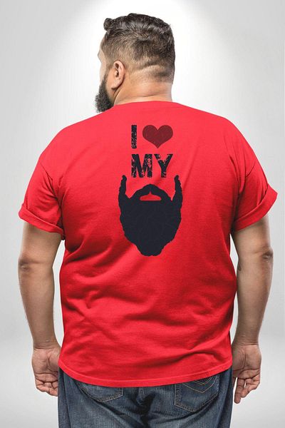 Angemiel تي شيرت أحمر كبير الحجم من Barber - I Love My Beard، للرجال والنساء للجنسين، مطبوع على الظهر