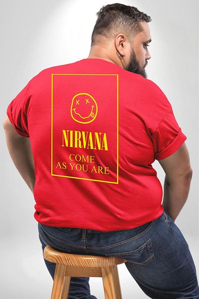 Angemiel تي شيرت Nirvana Music Band - مقاس كبير أحمر للجنسين، مطبوع على الظهر