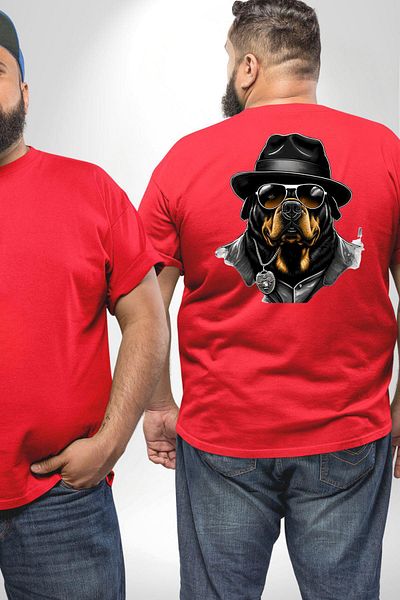 Angemiel تي شيرت أحمر كبير الحجم من Rottweiler - مطبوع على الظهر للجنسين من Mafia