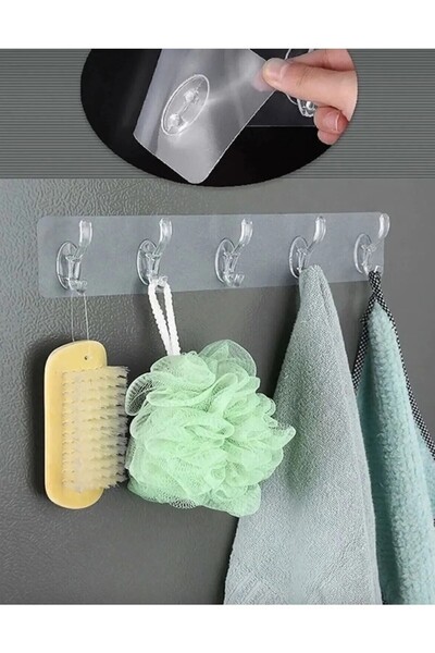 Genel Markalar Yapışkanlı Güçlü Şeffaf 5 Li Askılık Kapı Arkası Mutfak Duvar ...
