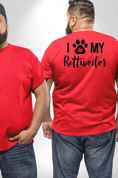 Angemiel تي شيرت أحمر منقوش من Rottweiler - مقاس كبير، للجنسين، مطبوع على الظهر