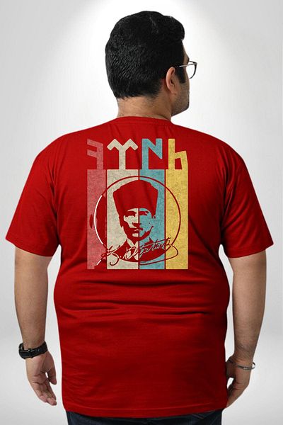 Angemiel Atatürk Signed Turkish Logo Large Size Red T-Shirt - Men's and Women's Unisex, Back Printed