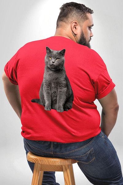 Angemiel تي شيرت أحمر كبير الحجم للجنسين من British Shorthair Cat - مطبوع على الظهر