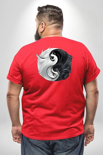 Angemiel تي شيرت كبير الحجم باللونين الأحمر والأبيض من Ying Yang - للرجال والنساء للجنسين، مطبوع على الظهر