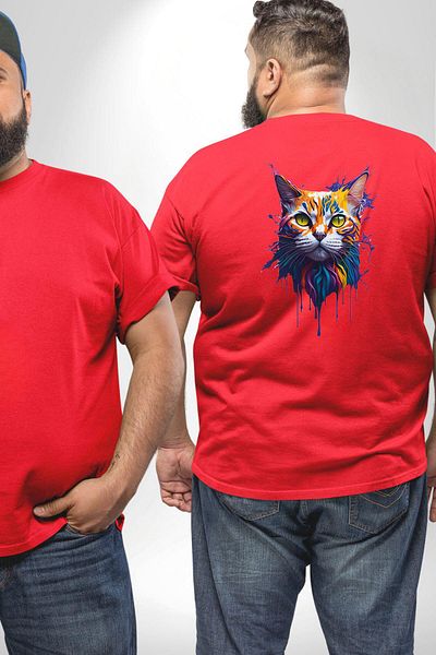 Angemiel تي شيرت Red Lightning Rain Cat مقاس كبير - مطبوع من الخلف للجنسين