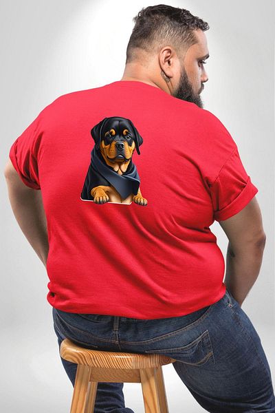 Angemiel تي شيرت أحمر كبير الحجم من Rottweiler Puppy Dog - للنساء/الرجال، مطبوع على الظهر