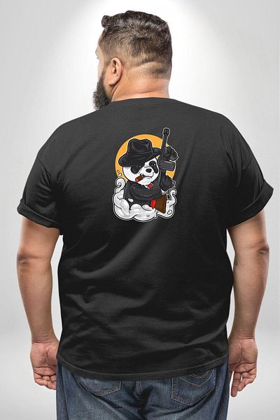Angemiel تي شيرت أسود كبير الحجم من Gangster Panda - للرجال والنساء للجنسين، مطبوع على الظهر