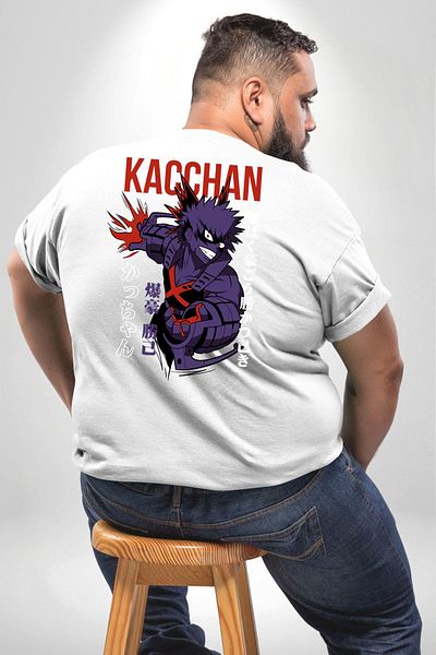 Angemiel نمط الرسوم المتحركة Kasuki Bakugo - تي شيرت أبيض كبير الحجم للجنسين، مطبوع على الظهر