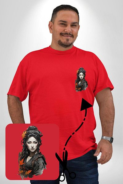 Angemiel تي شيرت نسائي بطبعة الساموراي الأحمر - مقاس كبير