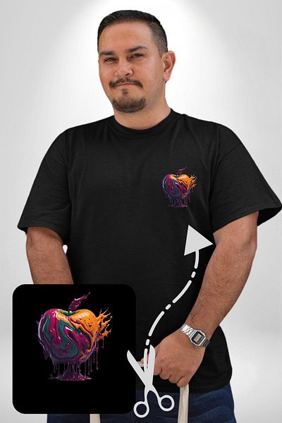 Angemiel Apple Pattern Black Large Size T-Shirt - Oil Paint, Minimal Printed