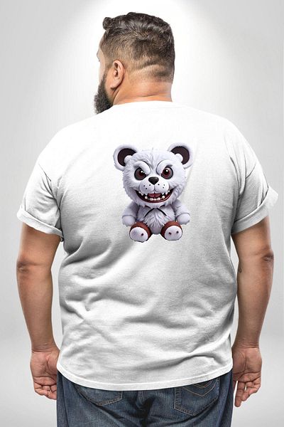 Angemiel تي شيرت أبيض مقاس كبير للجنسين من Freddy Scary Bear - مطبوع على الظهر