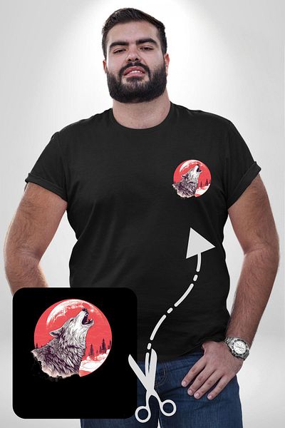 Angemiel تي شيرت أساسي باللونين الأبيض والأسود مقاس كبير - تصميم Howling Wolf