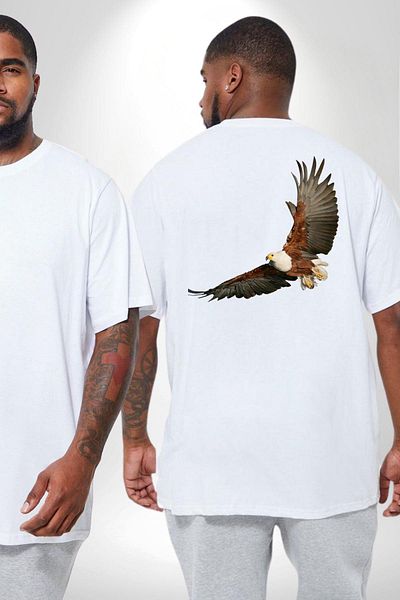 Angemiel تي شيرت White Eagle Freedom مقاس كبير - مطبوع من الخلف، للجنسين