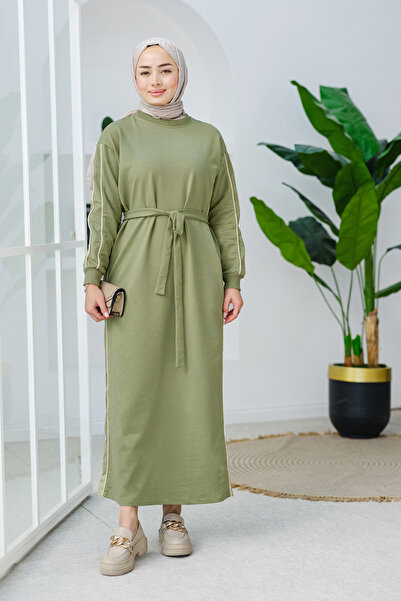 LOCCO Pistachio Green Women's Dress - with Tie Detail and Piping