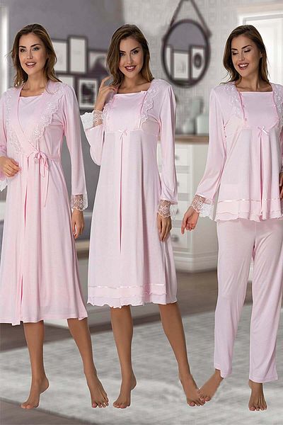 by İGP Cotton Maternity Long Sleeve Dressing Gown Nightgown and Pajama Set Set of 4