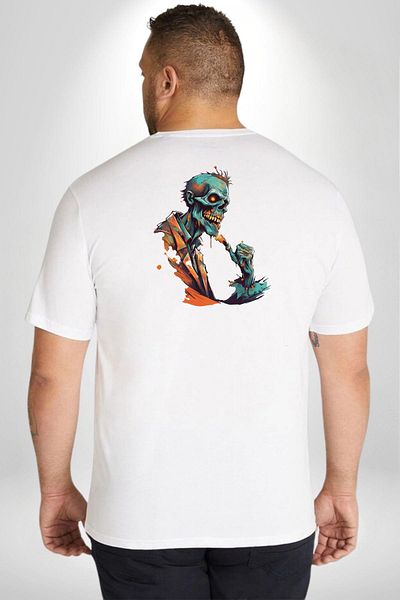 Angemiel تي شيرت أبيض كبير الحجم Zombie Skeleton Fist - رجالي، نسائي، للجنسين، مطبوع على الظهر