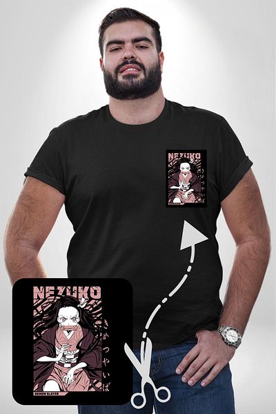 Angemiel تي شيرت أسود مطبوع عليه Demon Slayer Nezuko - موديل نسائي أساسي كبير الحجم