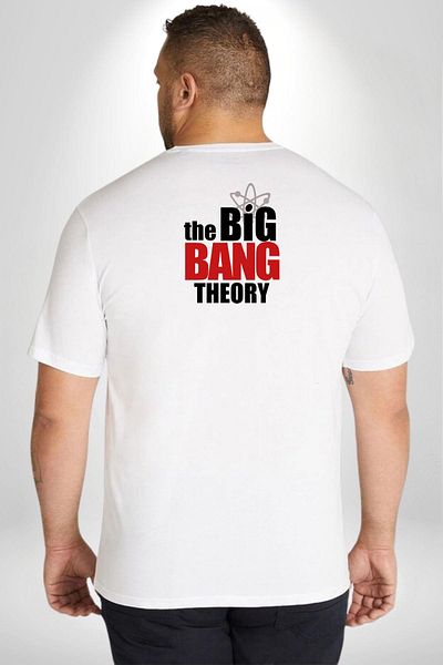 Angemiel تي شيرت أبيض كبير الحجم للجنسين من The Big Bang Theory - مطبوع على الظهر