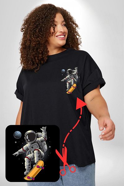 Angemiel تي شيرت Atronot Skateboard Space Mars - أسود مقاس كبير أساسي