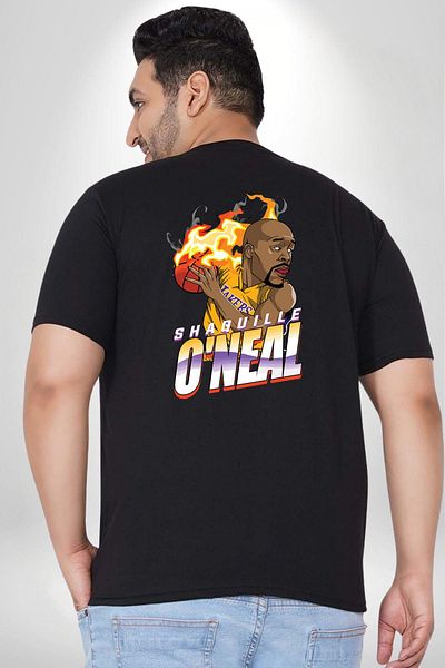 Angemiel Shaquille Oneal Star Fireball Pattern - تي شيرت أسود كبير الحجم، للنساء/الرجال/للجنسين