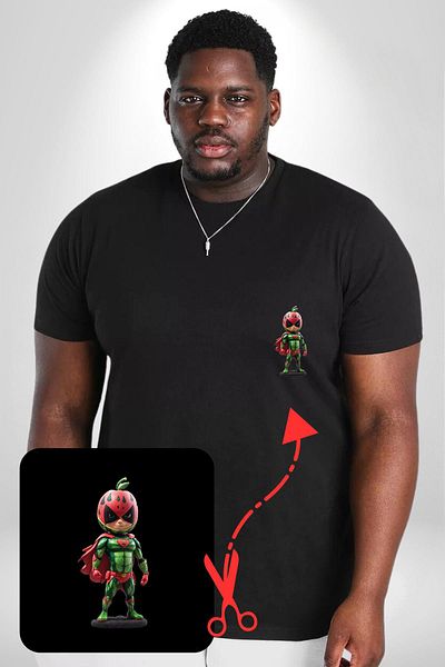 Angemiel Plus Size Black Minimal Patterned Watermelon Man T-Shirt