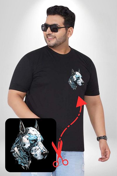 Angemiel تي شيرت أسود كبير الحجم - مطبوع عليه Robot Cyborg Dog Doberman Basic Minimal