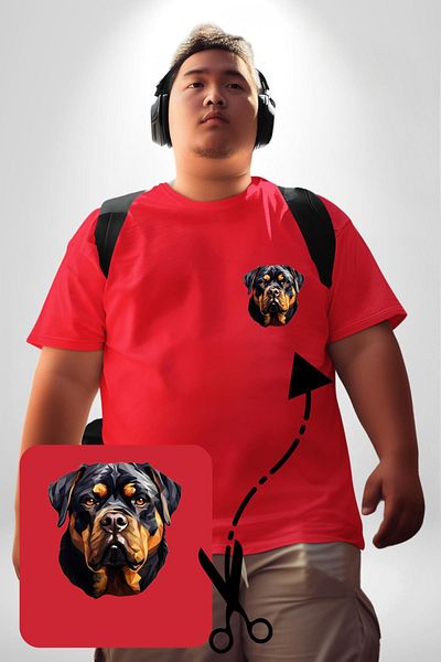 Angemiel تي شيرت نسائي مقاس كبير مطبوع عليه Rottweiler باللون الأحمر