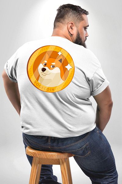 Angemiel تي شيرت أبيض كبير الحجم للجنسين من Doge Coin - مطبوع على الظهر