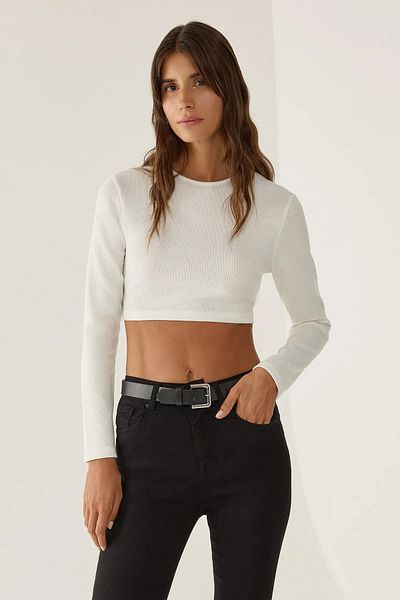 Hiccup Πλεκτή Crop Μπλούζα Slim Fit
