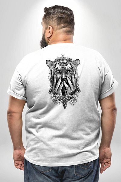 Angemiel تي شيرت أبيض مقاس كبير - نصف إنسان، نصف ليوبارد، Mutant Leopard King، طباعة خلفية، للجنسين