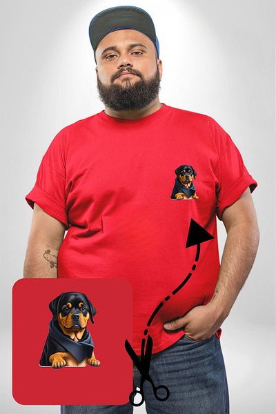 Angemiel تي شيرت Rottweiler Puppy Red مقاس كبير - نموذج أساسي منقوش بالحد الأدنى
