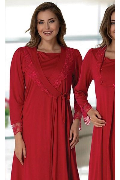 by İGP Cotton Maternity Long Sleeve Dressing Gown Nightgown and Pajama Set Set of 4