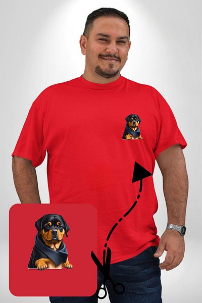 Angemiel تي شيرت Rottweiler Puppy Red مقاس كبير - نموذج أساسي منقوش بالحد الأدنى