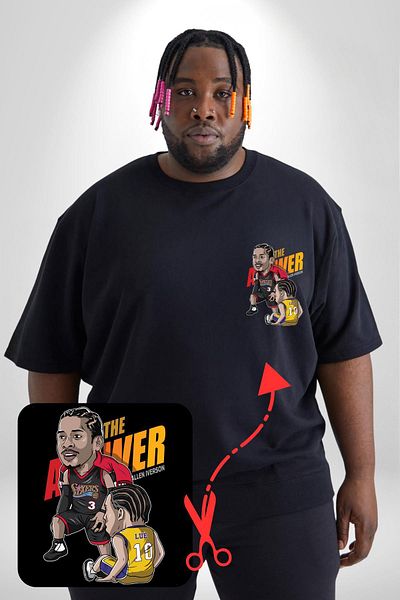 Angemiel تي شيرت Allen Iverson - The Answer أسود كبير الحجم لكرة السلة