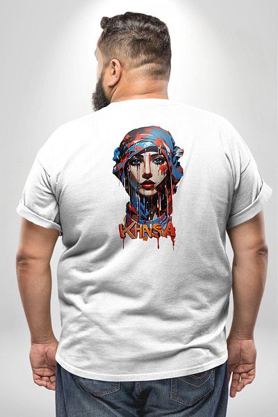 Angemiel تي شيرت أبيض - للنساء والرجال والجنسين، مقاس كبير، تصميم وشاح مطبوع من الخلف
