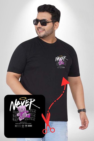 Angemiel تي شيرت نسائي أسود أساسي مطبوع مقاس كبير - Never Deme