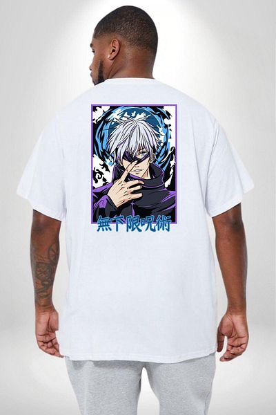 Angemiel تي شيرت Jujutsu Vintage Washed - Megumi Gojo Anime Manga مقاس كبير أبيض للجنسين