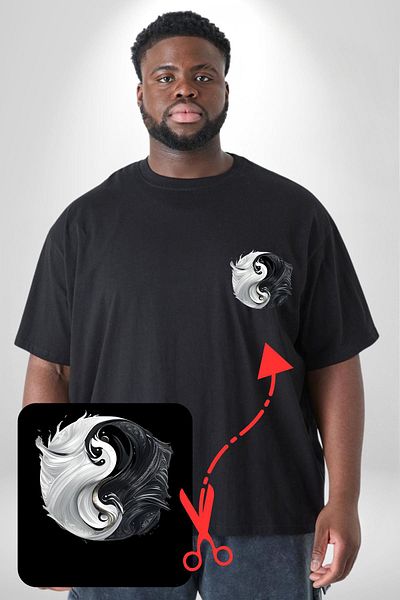Angemiel تي شيرت أساسي مقاس كبير باللونين الأبيض والأسود من Ying Yang - طباعة بسيطة