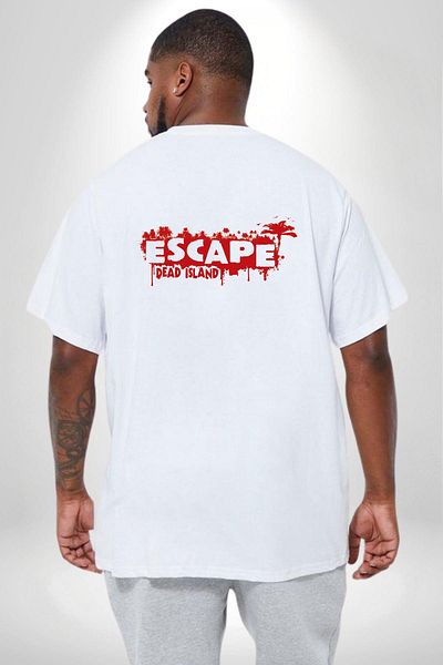 Angemiel تي شيرت أبيض كبير الحجم من Escape Dead Island - للنساء والرجال والجنسين، مطبوع على الظهر