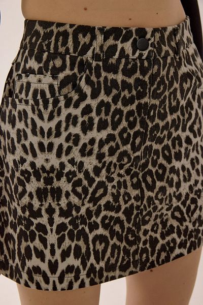 Hiccup Fusta mini din denim cu imprimeu leopard