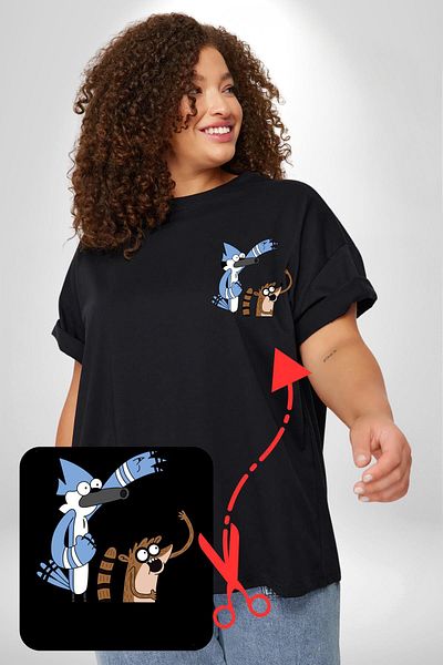 Angemiel Mordecai and Rigby Pattern - Black Large Size Basic T-Shirt