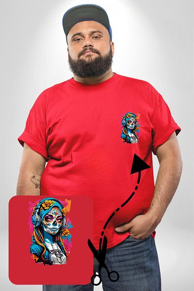 Angemiel Red Headphones Large Size T-Shirt - Basic Minimal Patterned Listening to Music