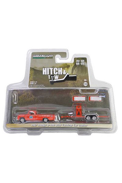 TOYFEST جرين لايت 1:64 1967 دودج D-100 مع مقطورة سيارة ترادفية