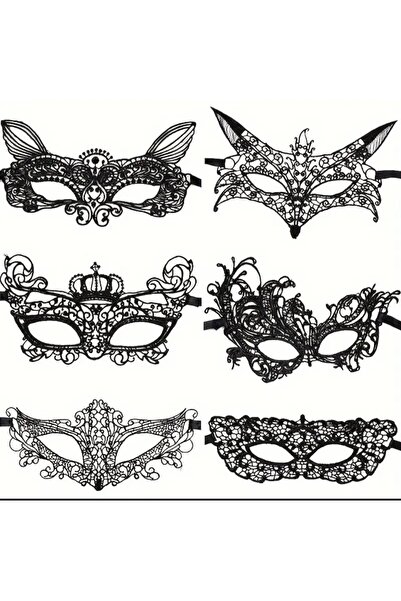 Beauty Box Siyah 6'lı Dantel Maske Göz Maskesi Cosplay Gotik Kostüm Cadılar Bayramı Balo